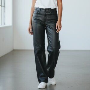 Vintage GAP Y2K Black Genuine Leather Motorcycle Pants Women's 30 GORGEOUS